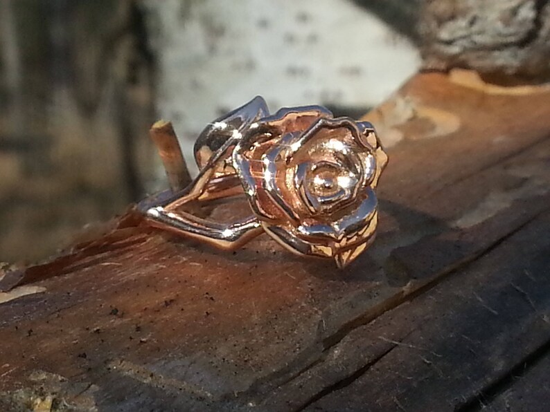 14K Rose Gold Rose and Leaf ring image 4