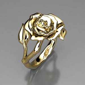14K Rose Gold Rose and Leaf ring image 3
