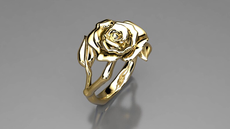 14K Rose Gold Rose and Leaf ring image 3