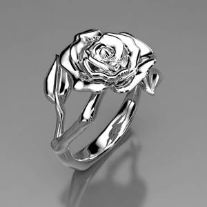 14K Rose Gold Rose and Leaf ring image 2