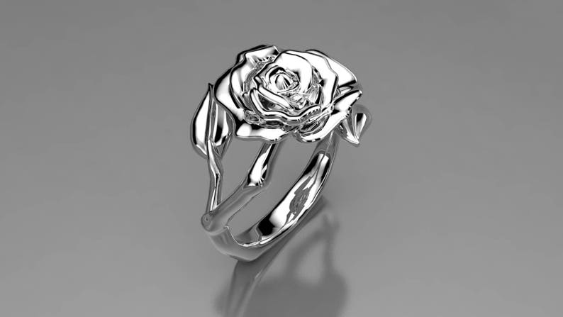 14K Rose Gold Rose and Leaf ring image 2