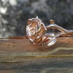 14K Rose Gold Rose and Leaf ring image 6