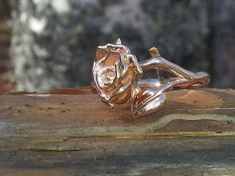 14K Rose Gold Rose and Leaf ring image 6