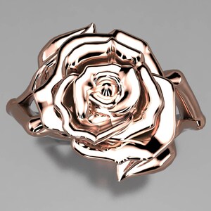 14K Rose Gold Rose and Leaf ring image 9