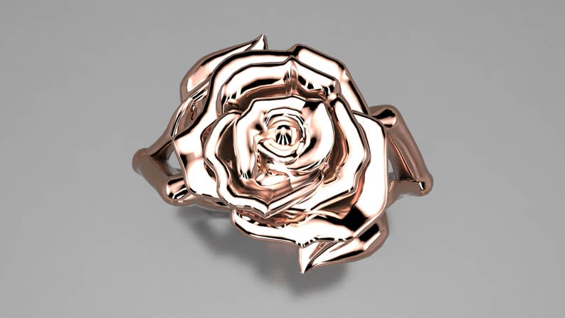 14K Rose Gold Rose and Leaf ring image 9