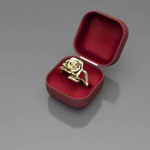 14K Rose Gold Rose and Leaf ring image 10