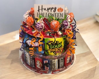 Pastel de dulces de Halloween, tamaño mediano, torre de dulces, regalo para la universidad