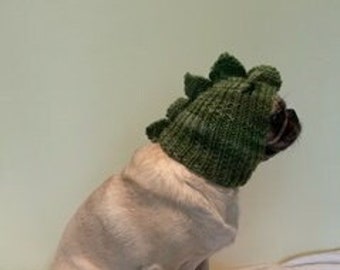 Knit Pug Halloween Costume/ Green Dinosaur Hat For Dog/ Dino Dog Costume Hat/ Hand Made!  100% profits go to charity