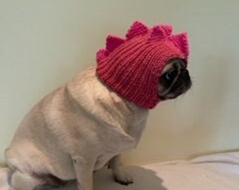 Knit Pug Halloween Costume/ PINK Dinosaur Hat For Dog/ Dino Dog Costume Hat/ Hand Made! With or W/o Pearls 100% profits go to charity