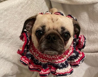 Fourth of July Patriotic collar with gold star buttons / dog - Red white and navy blue - 100% goes to pug rescue