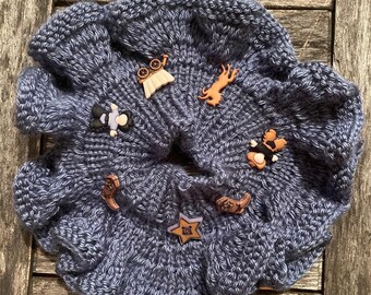 Cowboy Western charms on blue jean denim ruffle collar for pug / dog    - 100% goes to pug rescue