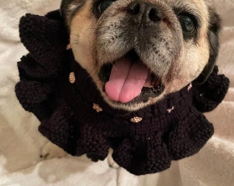 Rosemary Clooney black ruffle collar for pug / dog    - 100% goes to pug rescue