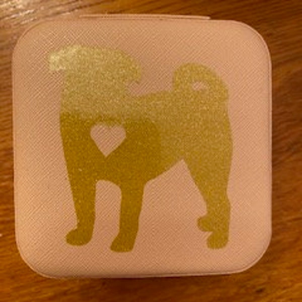 PUGS Rule Travel Jewelry Box pink gold glitter - 100% goes to charity The pug Queen