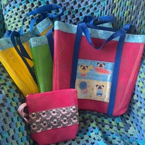 Mops Strandtasche Set / Mops Pool Tasche Tote Set / Mops Handgelenktasche / Wasserdicht - Pink / Gelb / Grün - 100% für einen guten Zweck
