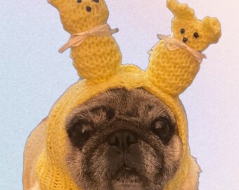 Knit Pug Hat Snood with Easter Bunnies- Easter Pug Love Hand Made!  100% profits go to charity