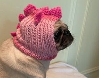 Knit Pug Halloween Costume/ soft PINK Dinosaur Hat For Dog/ Dino Dog Costume Hat/ Hand Made! With or W/o Pearls 100% profits go to charity
