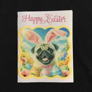 Tarjeta y sobre de Pascua con purpurina de Pug / Papelería de Pug 100 % a caridad