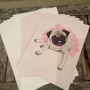 Pug Notecard & Envelope set of 8 /Original Pug Watercolor Art/ Pug Stationary/ Rescue Series 1 - Simone / 100 % para caridad