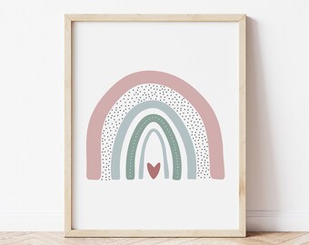 Pink rainbow art new baby gift, Nursery wall decor baby shower gift, Digital download, minimal art, Printable wall art, Nursery Decals.