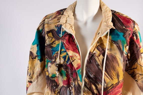 Vintage Windbreaker Jacket - 80's Beige Abstract … - image 8