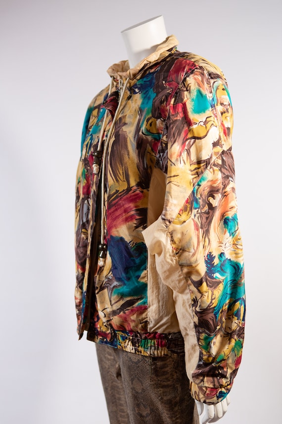 Vintage Windbreaker Jacket - 80's Beige Abstract … - image 6