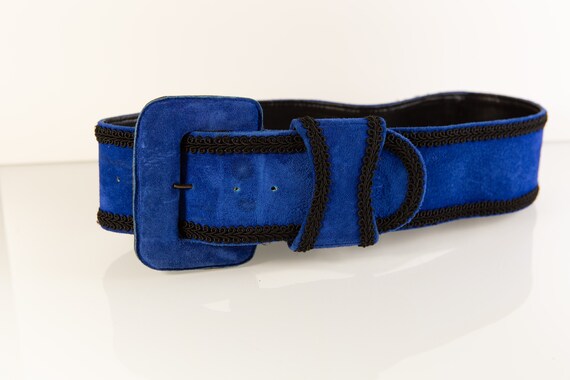 Vintage Blue Velvet Fabric Waist Belt 