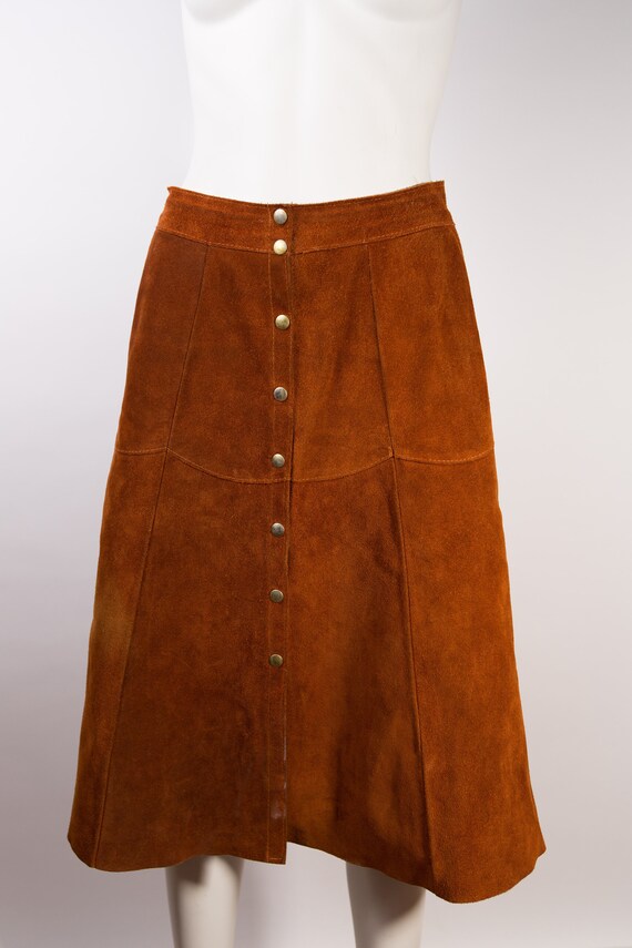 Brown Leather Skirt - 27" High Waisted Tan Brown S