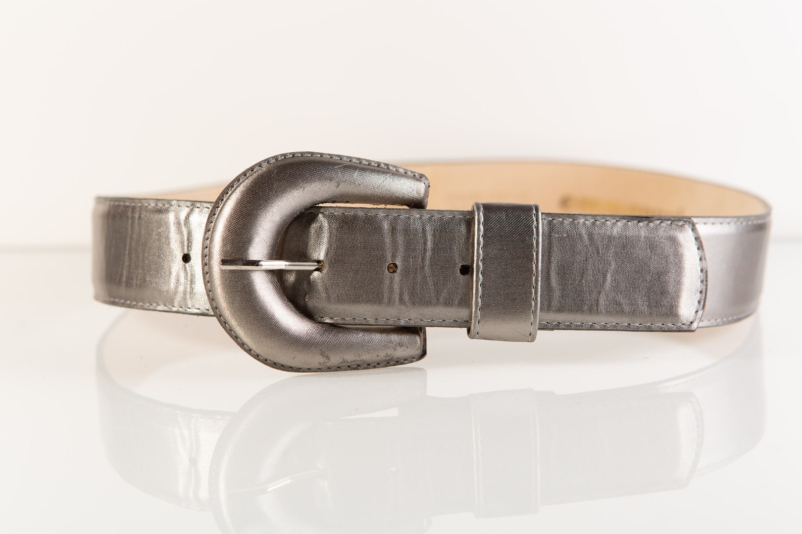 Vintage Silver Tone Leather Belt Women's Metallic Etsy