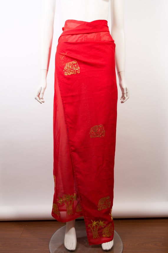 Vintage Red Sarong - 90's Bathing Suit Wrap - Wom… - image 2