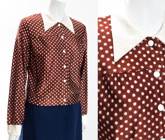 red and white polka dot blouse