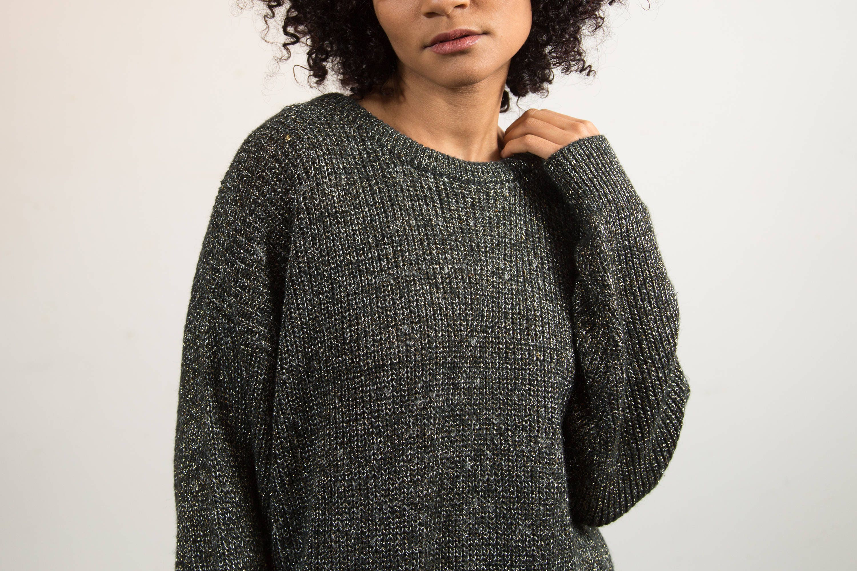 Grey Metallic Sweater Vintage Large 