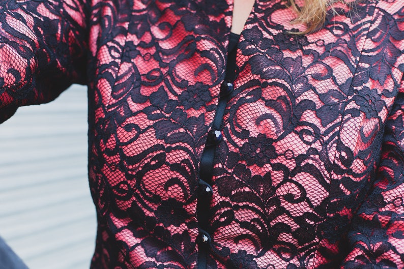 Vintage Lace Jacket Women/'s Ladies Red with Black Lace Blazer Joseph Riboff Made in Canada Union Made Vintage Size 8