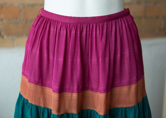 Vintage Color Block Skirt - 25" Silk Skirt with m… - image 4