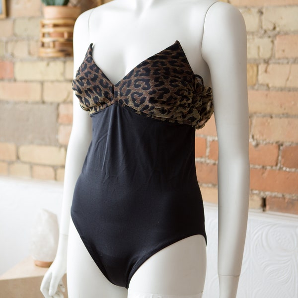 80's Bathing Suit - Women's Leopard Print 28-30" Waist small Size Swimsuit - One Piece Wild Cat Animal Print Pattern Swimwear