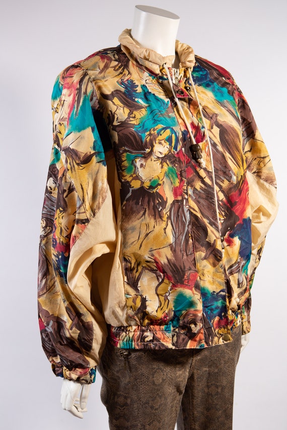 Vintage Windbreaker Jacket - 80's Beige Abstract … - image 3