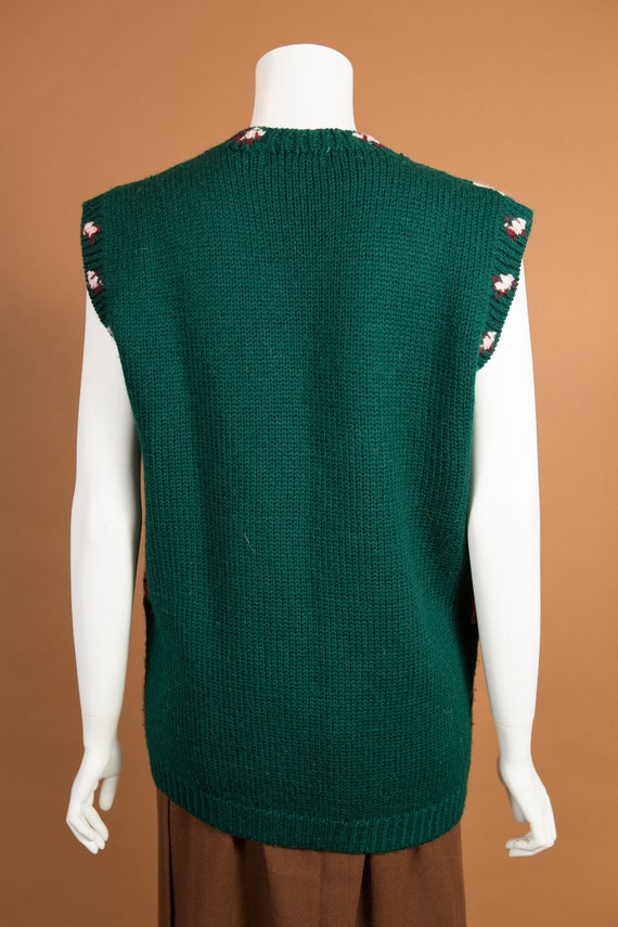 Vintage Knit Vest - Green Hand-knit Long Vest wit… - image 7