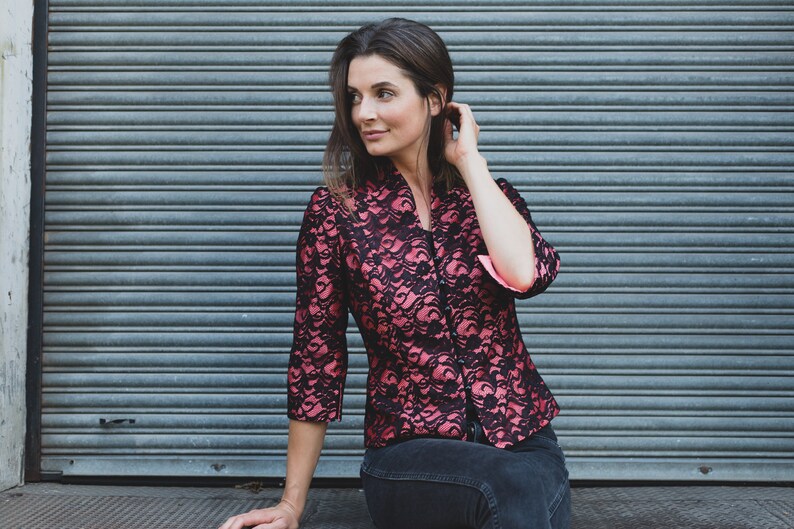 Vintage Lace Jacket Women/'s Ladies Red with Black Lace Blazer Joseph Riboff Made in Canada Union Made Vintage Size 8