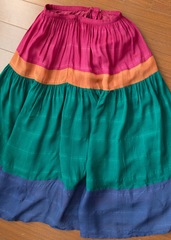 Vintage Color Block Skirt - 25" Silk Skirt with m… - image 8