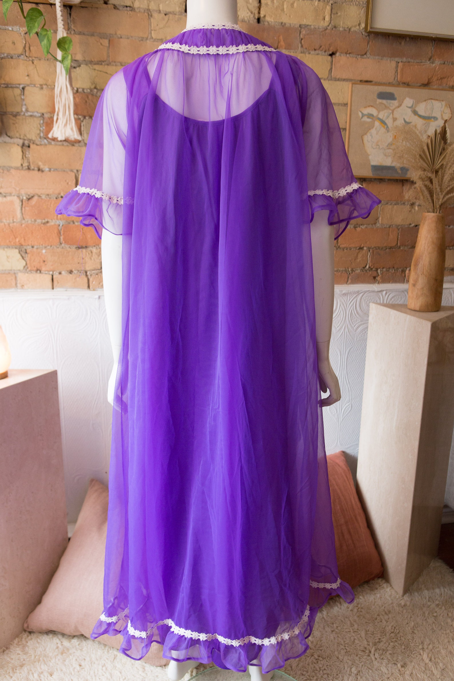 Vintage Purple Sheer Robe with Floral White Trim and Pyjamas Etsy