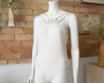 90's Bathing Suit - Women's Small/Medium Size White Swimsuit - One Piece Classic Swimwear