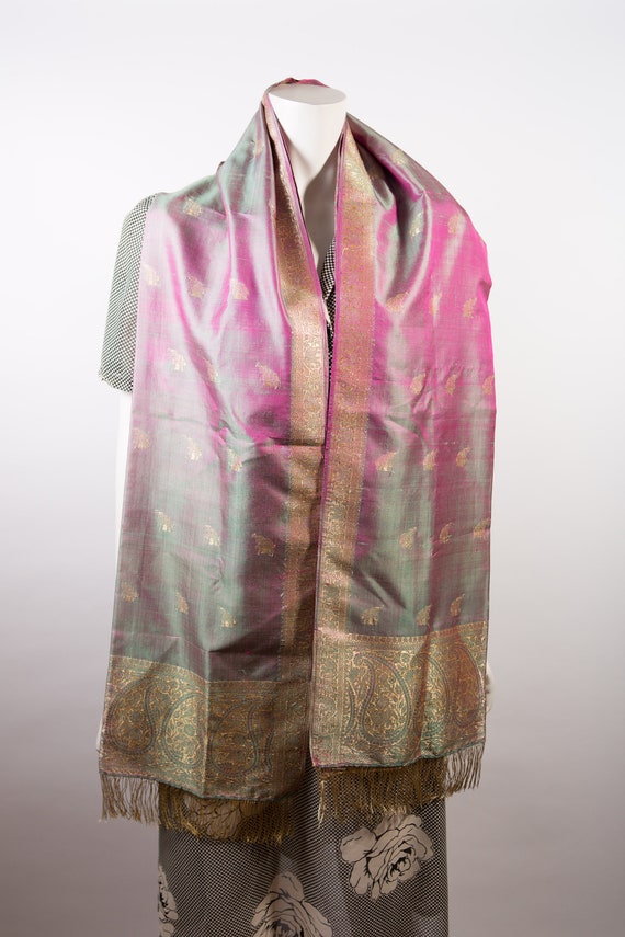 Lavender Silk Pashmina -  Vintage Pink and Purple 