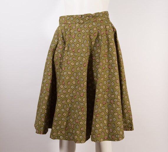 Vintage Olive Green Skirt - 26" Waist Geometric P… - image 1