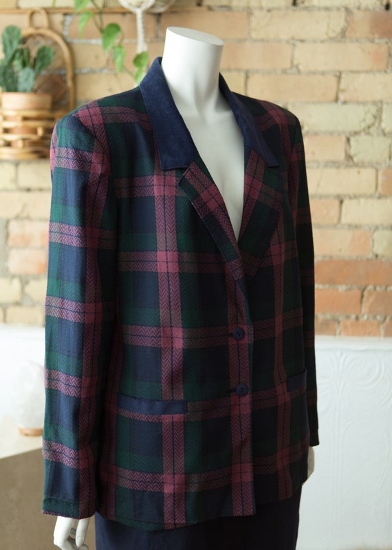 Vintage Plaid Blazer - Large Oversized Tartan Pat… - image 8