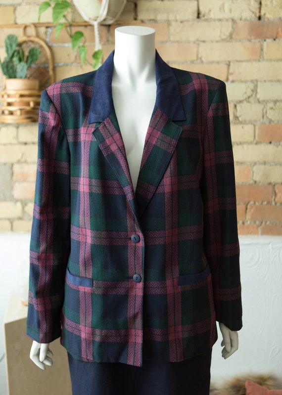 Vintage Plaid Blazer - Large Oversized Tartan Pat… - image 9