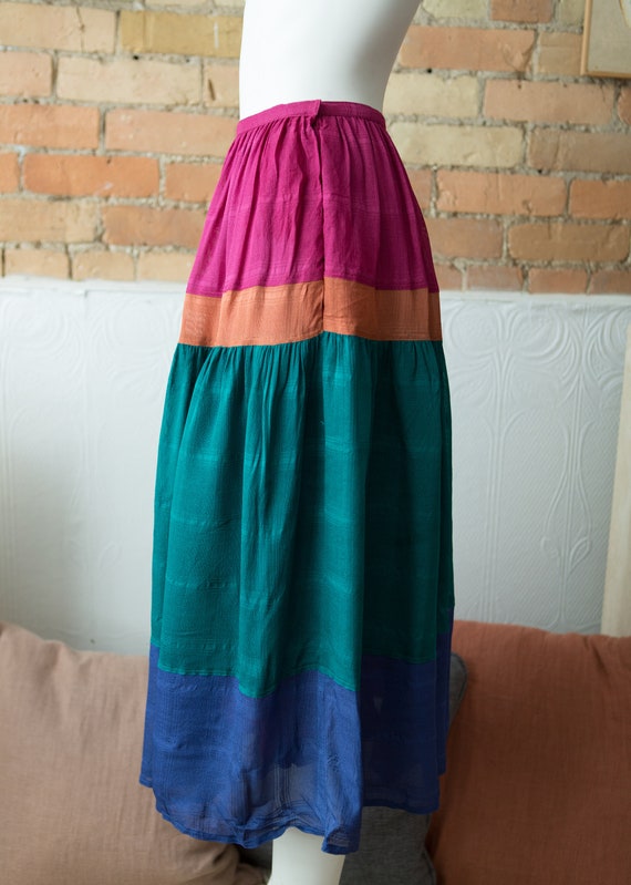 Vintage Color Block Skirt - 25" Silk Skirt with m… - image 6