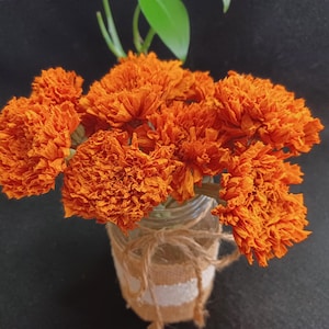 15 Dried Marigold, Orange,  1 to 1 1/2&quot; flower heads, 6-7&quot; total length. Dried Marigolds
