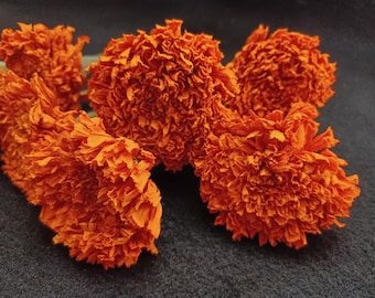 10 Marigold Orange, 2" flower size , 6-8" total length, Dried Marigolds