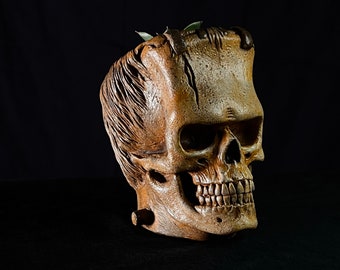 Frankenstein Skull Painted Concrete Planter- Desk Planter, Monster Halloween Decor, Halloween Succulent Planter