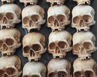 Set of 3 Skull Magnets- Hand Painted Resin Skulls, Gothic Fridge Decor, Spooky Halloween Gift, Macabre Kitchen Magnet Set