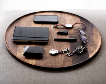 Roto Minimalist Round Tray / Walnut / Catchall + Serving Tray /